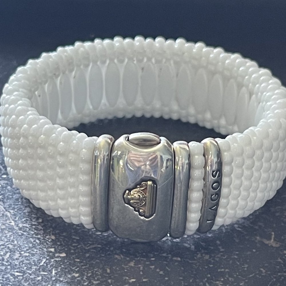 HUGE PRICE DROP!!LAGOS: White Caviar Ceramic Wide Rope Bracelet